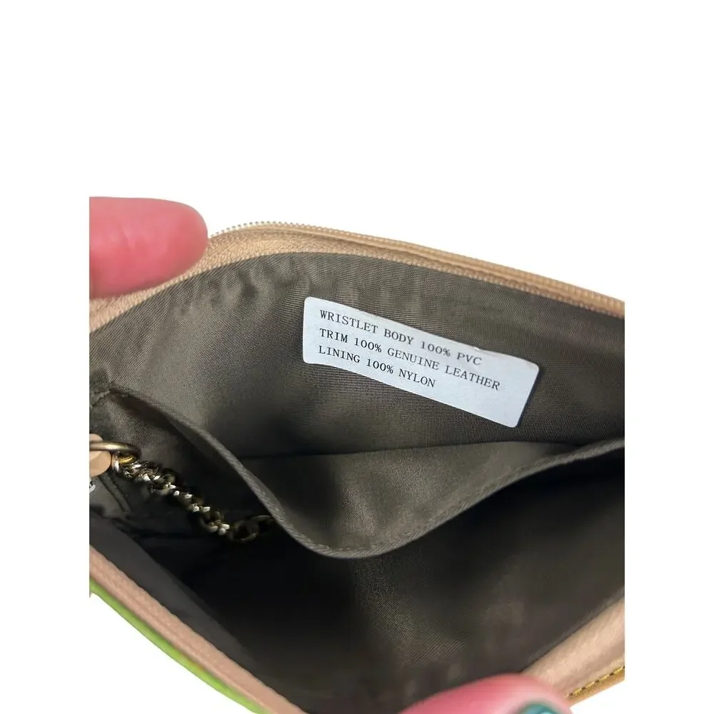 Dooney and Bourke Green DB Printed Coated Canvas Wristlet Wallet